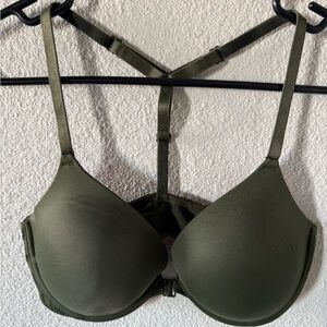 PINK Victoria's Secret Olive Green T‑Back Molded Push‑Up Bra